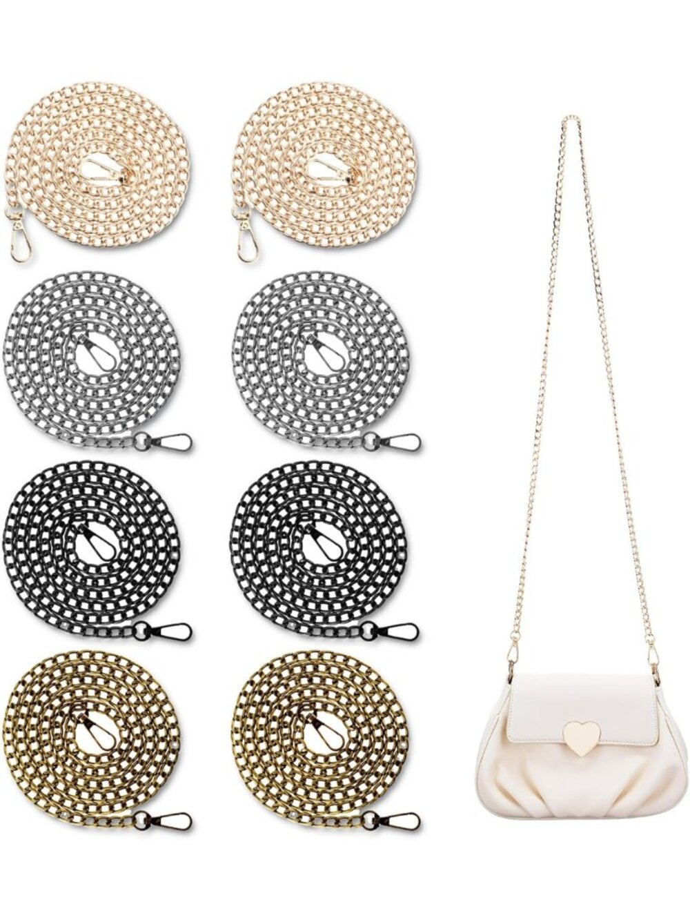 8 Pcs 47" Purse Chain Replacement, Metal Buckle Shoulder Bag Strap, Wallet Chain